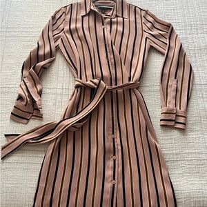 Ann Taylor Long Sleeve Striped Dress in Tan and Black